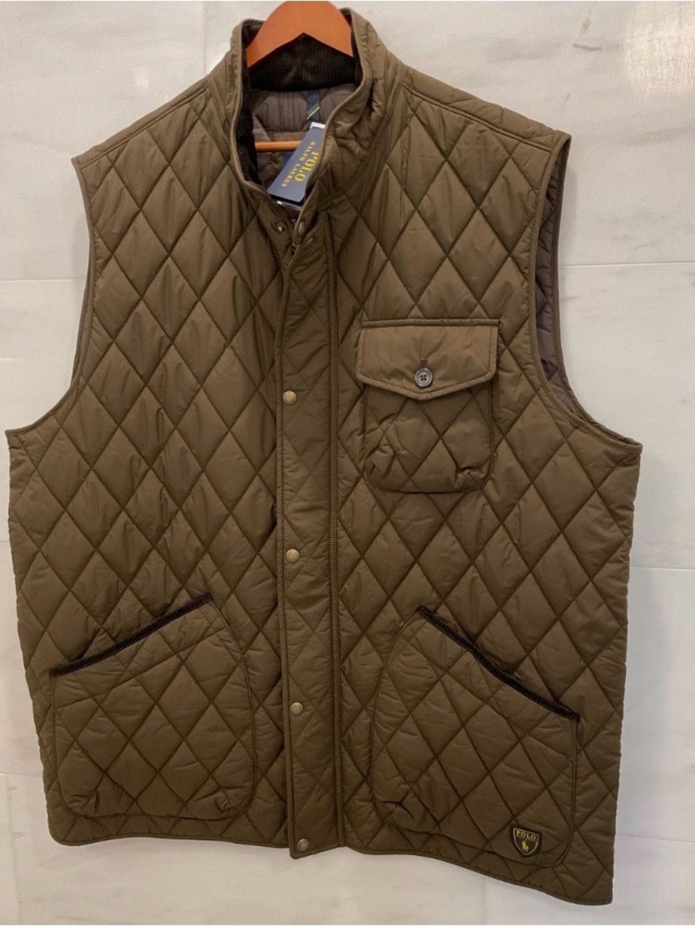 Polo Ralph Lauren Big & Tall DARK BROWN Quilted Vest w/ Corduroy Collar - 2XLT